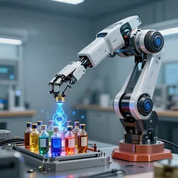 a mechanic robot with bunch of infusion bottles
