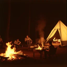vintage 7 0 s photo of campfire, horror, scary frightening