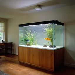 a interior design of a home by frank lloyd wright, fish tank, craig mullins