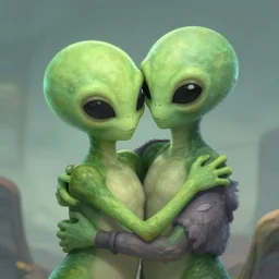 an alien hugging a human