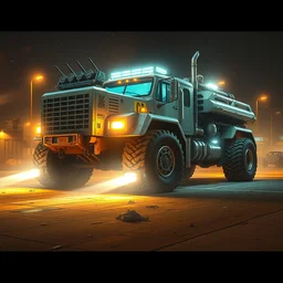 a extreme huge nanopunk combat truck, luminescent, rule of thirds, golden ratio, ambient lighting, syd mead, greg rutkowski, wlop, artgerm, artstation, highly detailed masterpiece