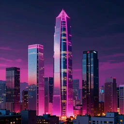 architecture by cesar pelli, cosmic neon noir metropolitan skyline vaporwave, archdaily, wallpaper, highly detailed, trending on artstation.