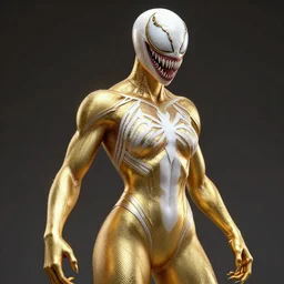 female gold and white venom, naturel, hyper detailed, digital art, trending in artstation, cinematic lighting, studio quality, smooth render, unreal engine 5 rendered, octane rendered, art style by klimt and nixeu and ian sprigger and wlop and krenz cushart