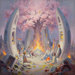 the dream machine is collapsing, dream chambers have been destroyed, thousands of casualties, oil painting, future, syd mead, craig mullins, john martin, alena aenami, pastel color palette, bloom, gloomy, flames, hdr