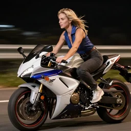 cate blanchet riding a motorcycle at night