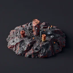 isometric view of a small colony on a lava planet, photorealistic unreal engine