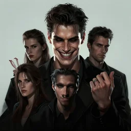 aesthetic digital portrait of a handsome young man with a sinister grin by brian bolland, rachel birkett, alex ross, and neal adams | dark, intimidating, imposing, portrait, character concept, concept art, unreal engine, finalrender, centered, deviantart, artgerm