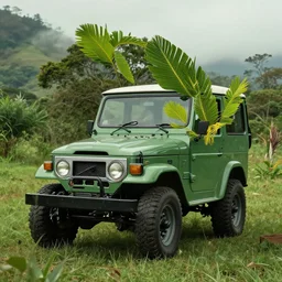 fj43 green, realistic, cinematic, 8k, in the South America