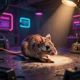 mouse in a neon basement, by john kricfalusi and syd mead