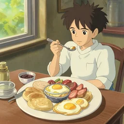 a hearty breakfast, digital art, illustrations, by makoto shinkai and studio ghibli