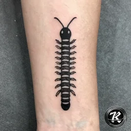 tattoo a straight centipede body, simple, stylish, black, beautiful, lucid, ink, 8 k, metal band logo