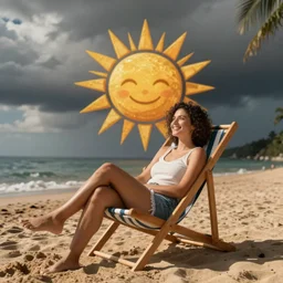 happy sun sitting on a beach chair