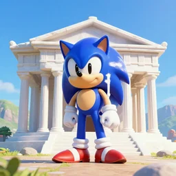 professional photo similar to greek temple and hills level of sonic the hedgehog, by discovery magazine, pink sunset, real life, photorealistic, soft focus, long exposure