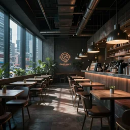 digital HD cyberpunk indoor cafe