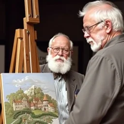 david letterman, stands at a his easel, painting calvert grant deforest, aka larry bud melman