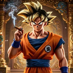 goku smoking a cigar, fairy tale, stunning, surrounding cinematic light, hyper detailed, ornate and intricate, 4 k cinematic octane render