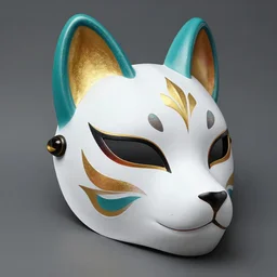 final fantasy, beautiful detailed kitsune mask highly detailed iridescent accents by wlop tooth wu greg rutkowski alena aenami beeple octane render ultra realistic. teal and gold and white and black