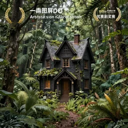 [ dark house ] stands in the middle of a tumultuously overgrown forest trending on artstation cgsociety contest winner award winning 4 k intricate detailed golden ratio!!