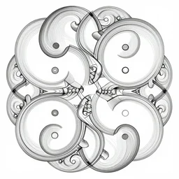 an extremely high quality hd vector fractal made of interlocking overlapping yin yangs, geometric pattern, line art
