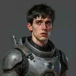 portrait of a man by greg rutkowski, he is about 3 0 years old, short black hair with bangs, his features are a mix between french, turkish and russian, expression of terror and bewilderment, very tall and slender, he is wearing futuristic space gear, highly detailed portrait, digital painting, artstation, concept art, smooth, sharp foccus ilustration, artstation hq