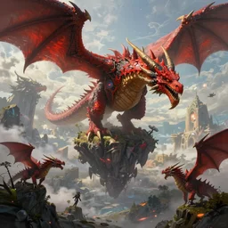 a crimson flying island surrounded by dragons, World of Warcraft art portrait, fantasy painting, Artstation, by Jason Felix by cinematic lighting, ultra wide angle