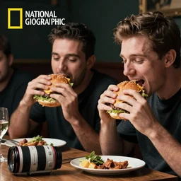 hamburger eating people, national geographic, chef's magazine, professional photography, canon lens