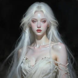 body portrait of a gorgeous ghost princess, wearing torn clothes, by terry o'neill intricate, elegant, highly detailed, digital painting, glistening skin, artstation, concept art, smooth, sharp focus, contrasting lighting, bright colors, dark background, illustration, art by artgerm and greg rutkowski and alphonse mucha, 8 k