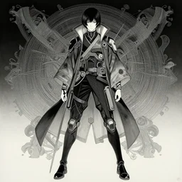 a beautiful ukiyo painting of full body cyberpunk blade runner, dramatic pose, wearing japanese techwear, detailed symmetrical, intricate complexity, concept art, by ismail inceoglu dragan bibin hans thoma greg rutkowski alexandros pyromallis nekro rene maritte illustrated, perfect face, fine details, realistic shaded, fine - face, pretty face