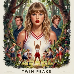 twin peaks movie poster art by saturno butto portrait of taylor swift local cheerleader being sacrificed to moloch in ritual in the grove, highly detailed, digital painting, artstation, concept art, smooth, sharp focus, illustration by peter mohrbacher, michael whelan and tomer hanuka, makoto shinkai and thomas kinkade, matte painting, trending on artstation and unreal engine
