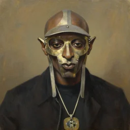 oil painting of mf doom by rembrandt