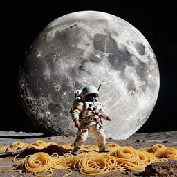 the moon landing remaked with fractals of spaghetti, by giuseppe arcimboldo and beksinski, a touch of giger and yamamoto, realistic, high definition