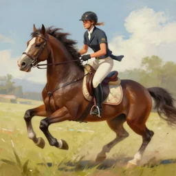 a painting of a person riding a horse, a digital painting by mandy jurgens, trending on artstation, action painting, speedpainting, detailed painting, 2 d game art