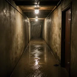 a flooded creepy empty basement hallway, craigslist photo