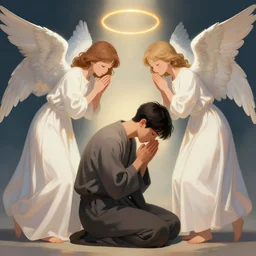 angels protecting a praying man, by hyeonsick choi (aruana sick), Trending on artstation, deviantart