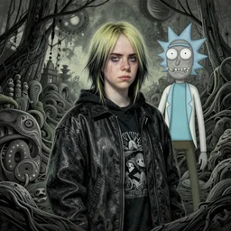 grunge drawing of billie eilish by - rick and morty , loony toons style, horror themed, detailed, elegant, intricate