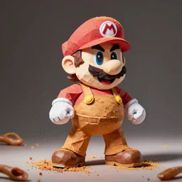 Wario covered in Cheeto dust in the style of paper Mario