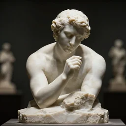marble sculpture of artist sculpting, dramatic lighting, photo realistic bokeh, f 1. 2,