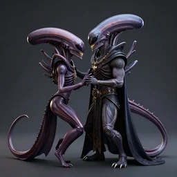 Sauron romancing a xenomorph, photorealistic, 3d render, award winning render, unreal engine, octane render, studio lighting, 8k, hd