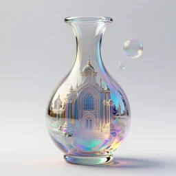 unfinished klein bottle sculptural, chroma iridescence, colors, glassy, reflective and refractive, soap bubbles floating, creating digital baroque architecture