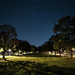 beautiful starry sky, park, at night