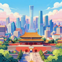 city of beijing, colorful anime, beautiful illustration, trending on artstation