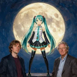 Une superbe!! Hatsune Miku, sous la pleine lune,, par Manara et Ryan JiaAlphonse Mucha et Steve McCurry. Très détaillé, peinture à l'huile