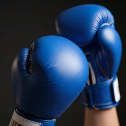 a close - up professional depth of field background blur photograph of a blue boxing glove, hyperdetailed, detailed texture, photorealistic, studio photograph, studio lighting, dramatic, 4 k