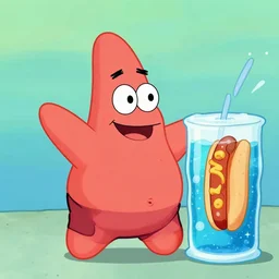 chocolate starfish and the hotdog flavored water, style of rocko's modern life, high quality, 4 k, ultra detailed