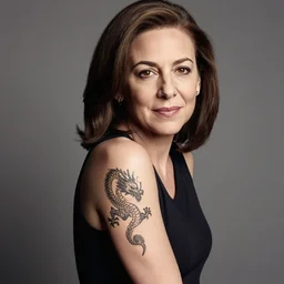Photo of Sheryl Sandberg with a dragon tattoo, photo by Anne Liebovitz, 24mm f/1.4