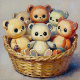 highly detailed painting of 9 0 s furby toys cuddling up in a basket by william turner, thick brush strokes and visible paint layers, 4 k resolution