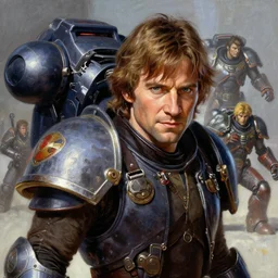 character portrait closeup 4 0 years old han solo harrison ford cyberpunk starcraft terran warhammer 4 0 k space marine, confident, character design, painting by gaston bussiere, katsuya terada, frank frazetta, tom of finland, wlop, artgerm, dan mumford, action pose, trending on artstation