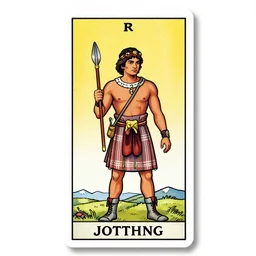 a symmetrical tarot card of a muscular shirtless desi adventurer wearing a scottish tartan kilt on a snowy mountain peak. he has a wooden staff, cowboy hat, and boots. background is a stained glass golden sunrise. art deco, art nouveau, homoerotic. trending on artstation.