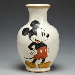 vase work, Ancient vase art of Mickey Mouse in art style of chinese art, fragmented clay firing chinese vase with an Mickey Mouse in the style of ancient chinese art, ancient chinese art!!!!! chinese art