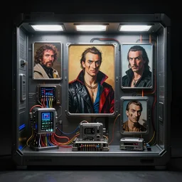 blade runner artifacts, electronic case display, cyberpunk tech, ultrarealistic, futuristic, three point lighting, dramatic lighting, electrical details, high details, 4 k, 8 k, best, accurate, trending on artstation, artstation, photorealism, ultrarealistic, digital painting, style of peter mohrbacher, caravaggio, dali, boris vallejo, hajime sorayama